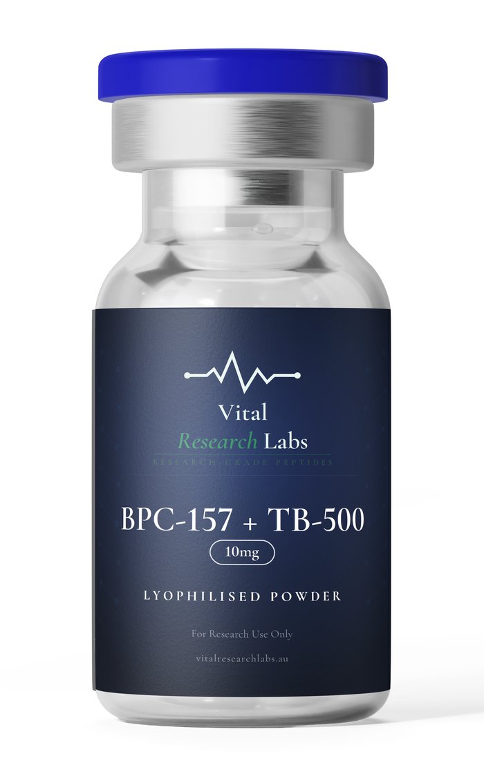 BPC-157 + TB-500 (5mg + 5mg) research peptide vial, lyophilised powder, research-grade, Vital Research Labs Australia