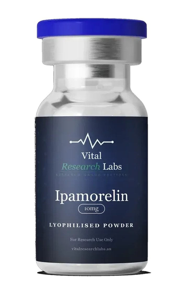 Ipamorelin 10mg research peptide vial, lyophilised powder, research-grade, Vital Research Labs Australia