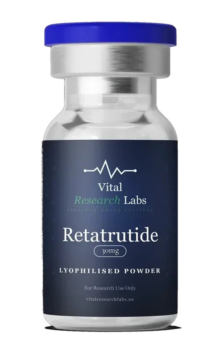 Retatrutide 30mg research peptide vial, lyophilised powder, research-grade, Vital Research Labs Australia