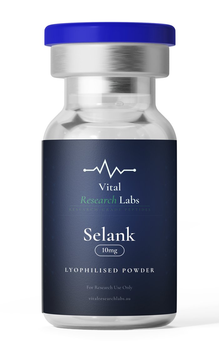 Selank (10mg) research peptide vial, lyophilised powder, research-grade, Vital Research Labs Australia