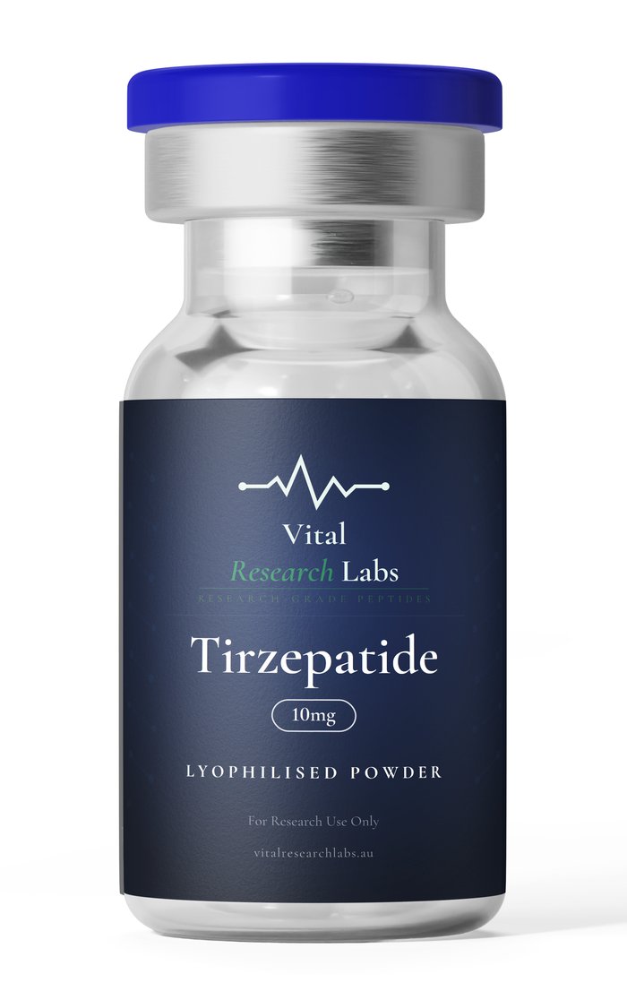 Tirzepatide (10mg) research peptide vial, lyophilised powder, research-grade, Vital Research Labs Australia